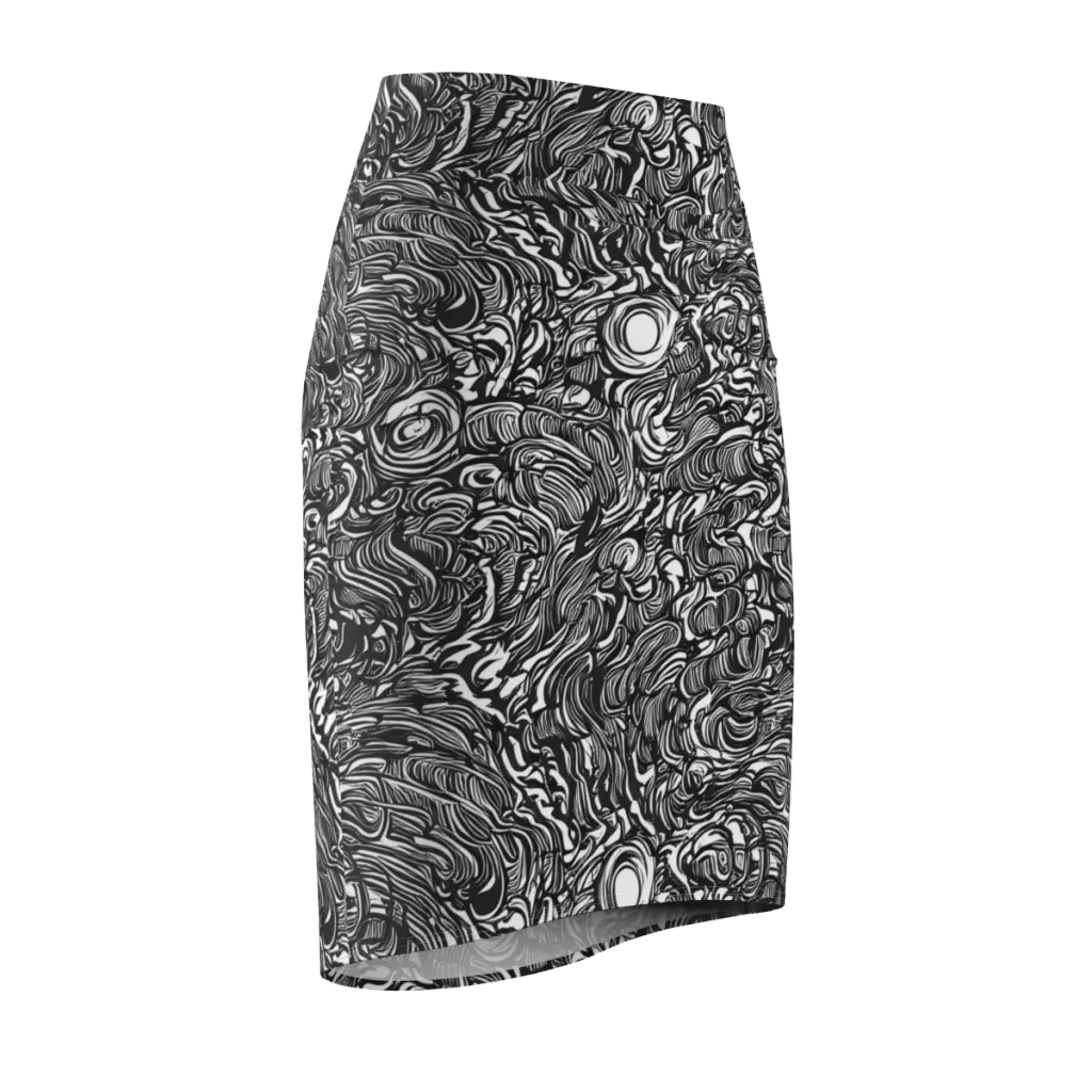 Monochrome Torrent on Pencil Skirt — Front Side