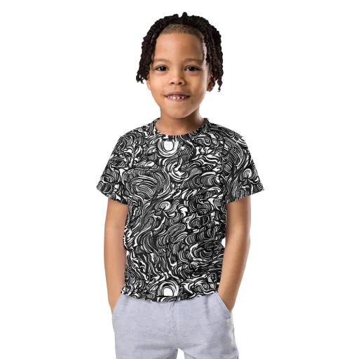 Monochrome Torrent on a Kids Crew Neck T-Shirt