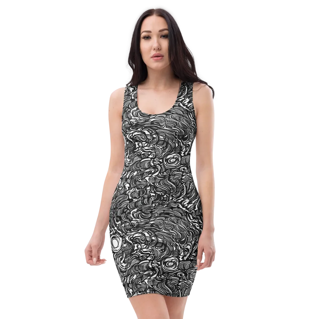 Monochrome Torrent on Bodycon Dress — Front