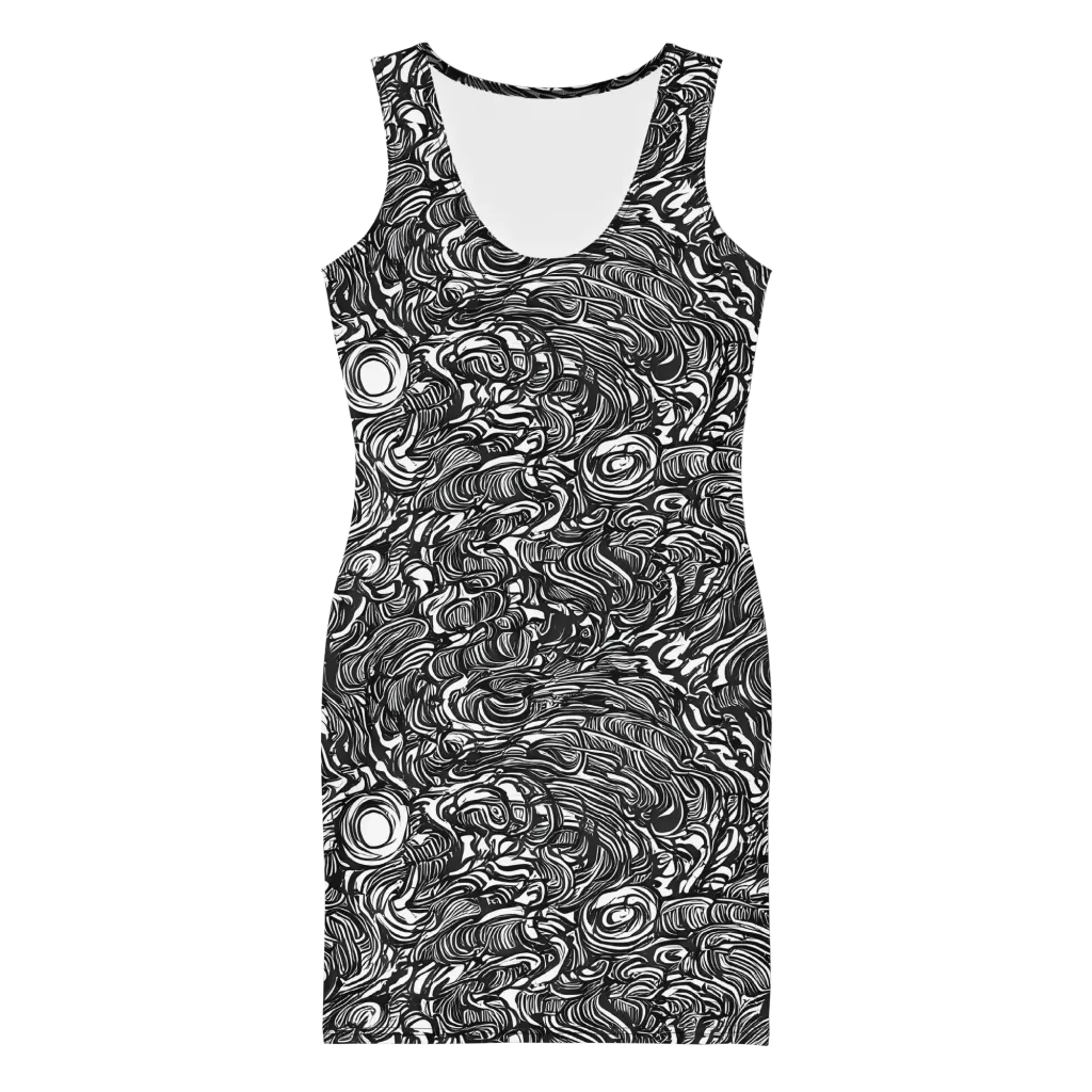 Monochrome Torrent on Bodycon Dress — Front