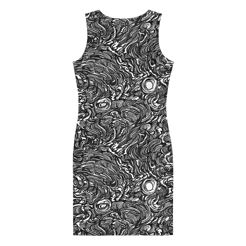 Monochrome Torrent on Bodycon Dress — Back