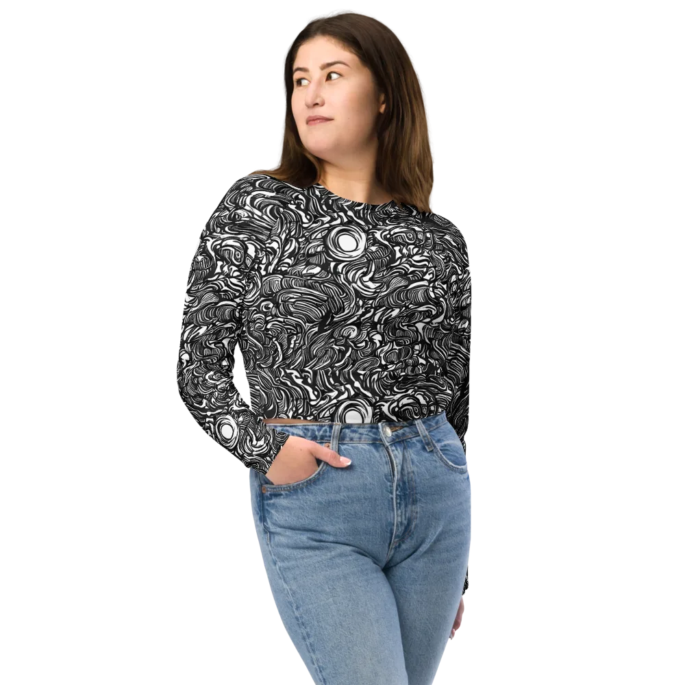 Monochrome Torrent on Long Sleeve Crop Top — Front