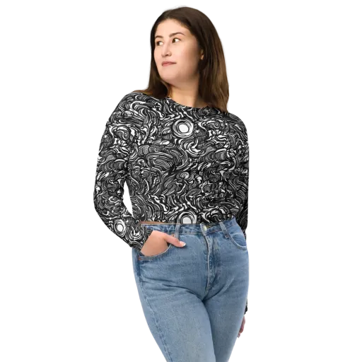 Monochrome Torrent on a Long Sleeve Crop Top