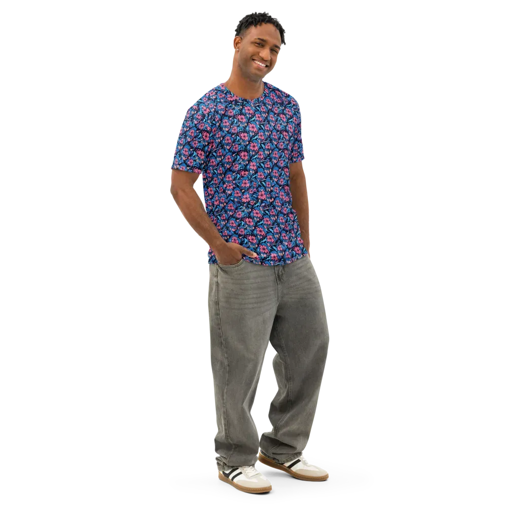 Neon Nightgarden on Men's Cotton Crew Neck T-Shirt — Right Front