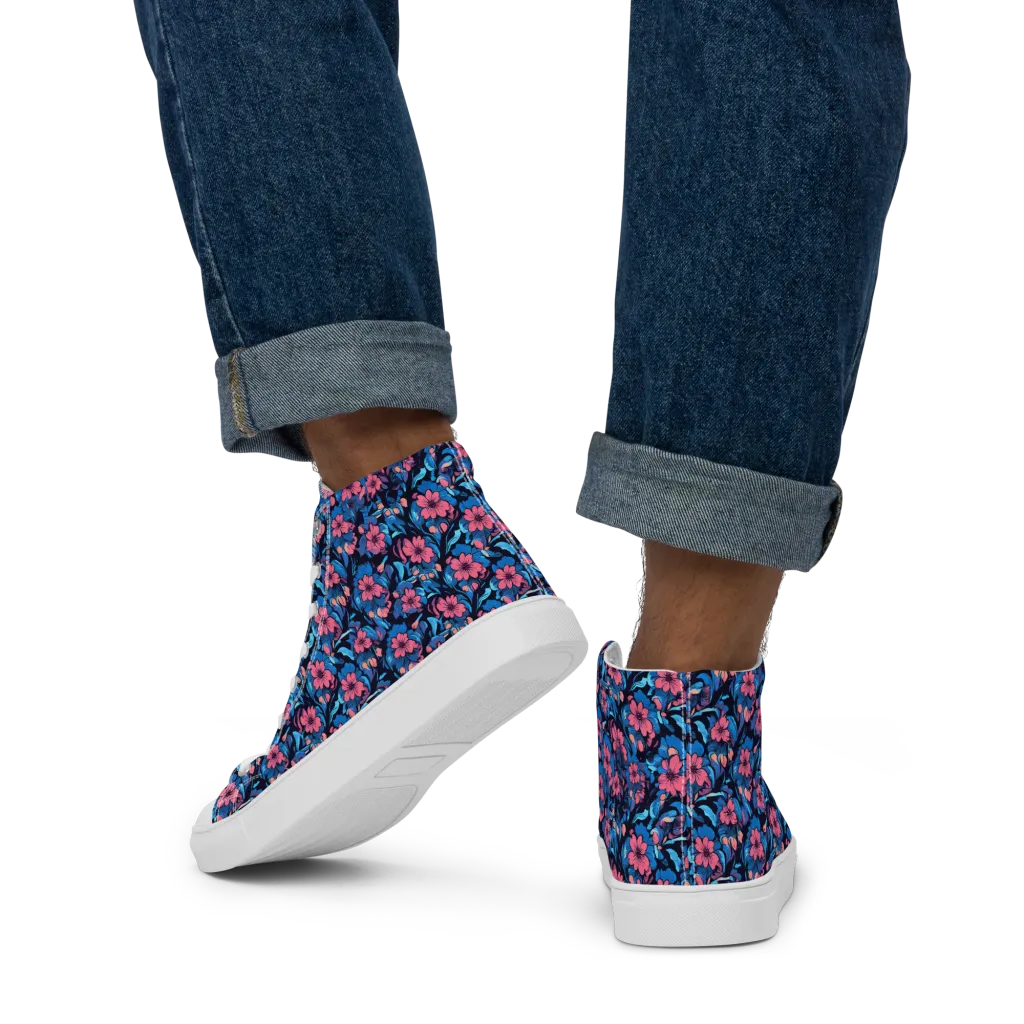 Neon Nightgarden on Men's High Top Canvas Shoes — Back
