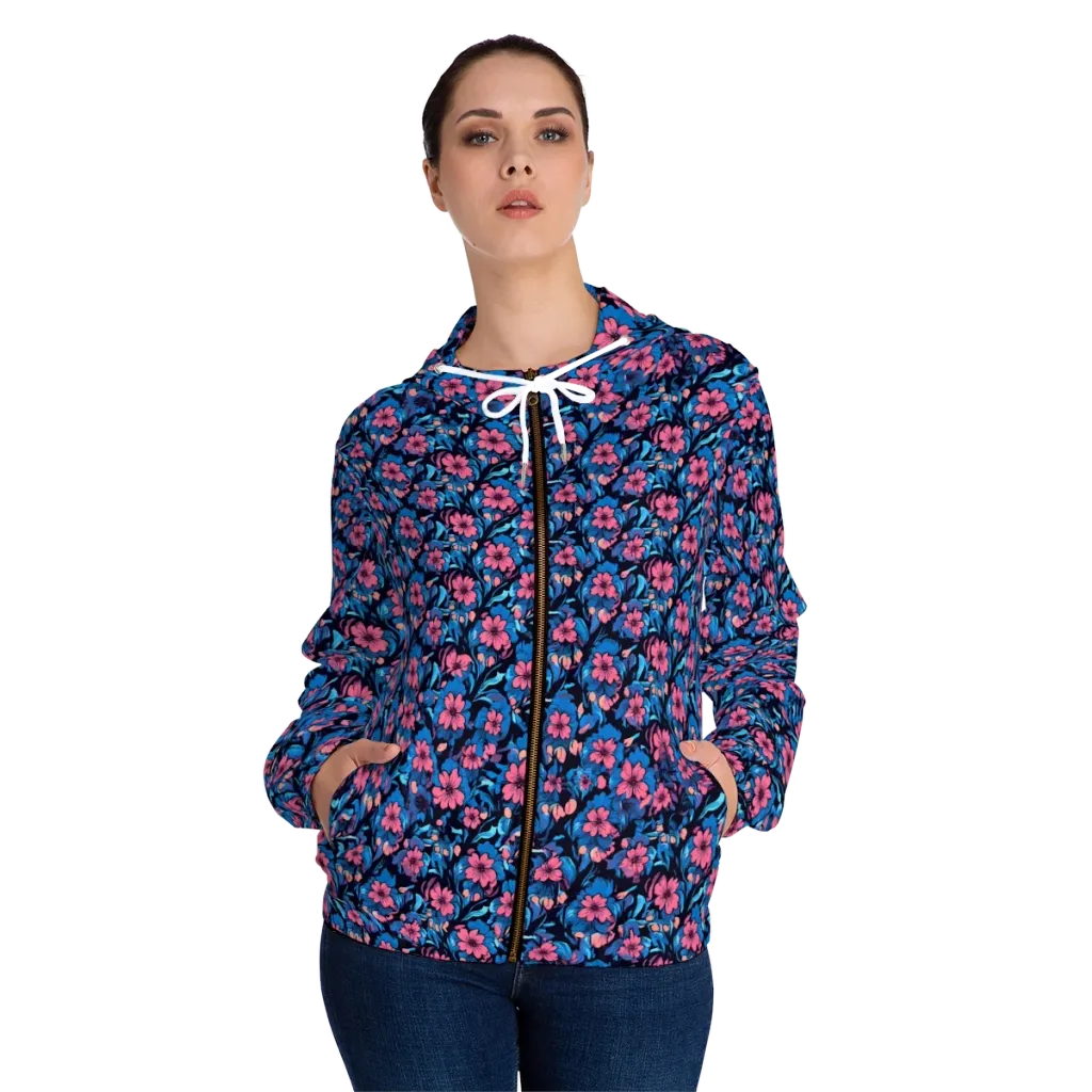 Neon Nightgarden on Women's Full-Zip Hoodie — Front On Person