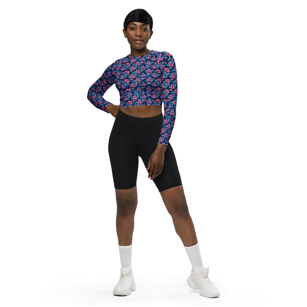 Neon Nightgarden on Long Sleeve Crop Top — Front