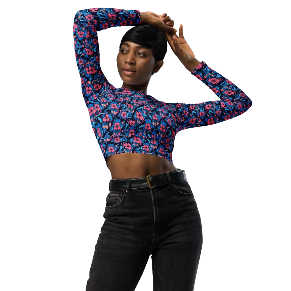 Neon Nightgarden on Long Sleeve Crop Top — Front