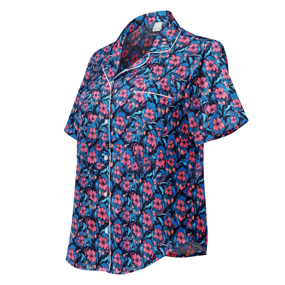 Neon Nightgarden on Women's Short Sleeve Pajama Top — Left Front