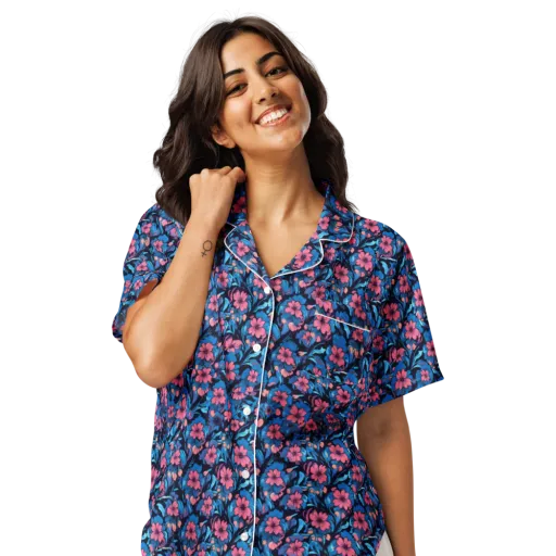 Neon Nightgarden on a Women's Short Sleeve Pajama Top
