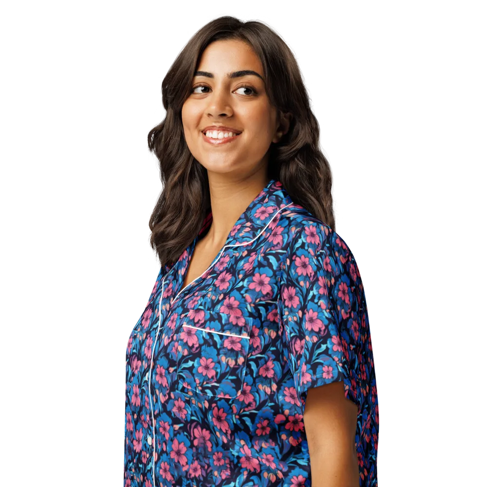 Neon Nightgarden on Women's Short Sleeve Pajama Top — Left Front