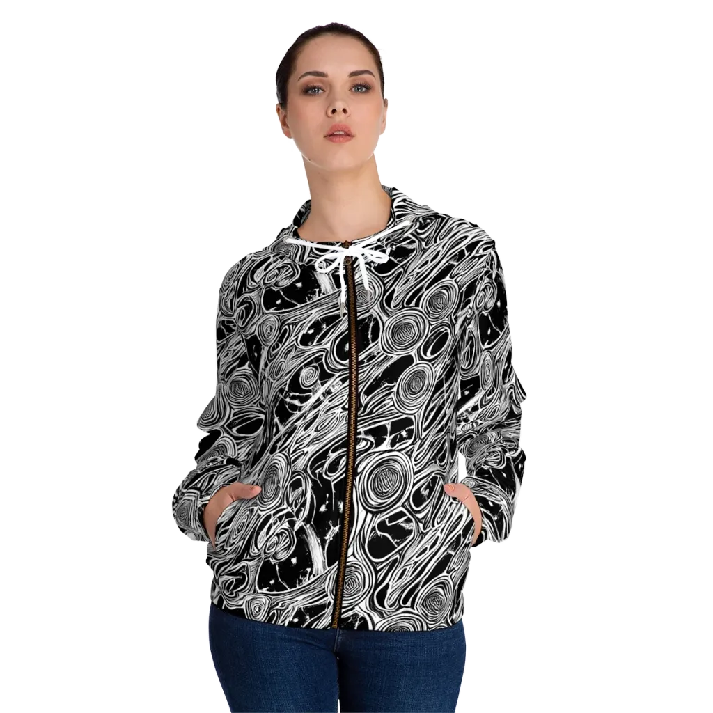 Inkwood Spiral on Women's Full-Zip Hoodie — Front On Person