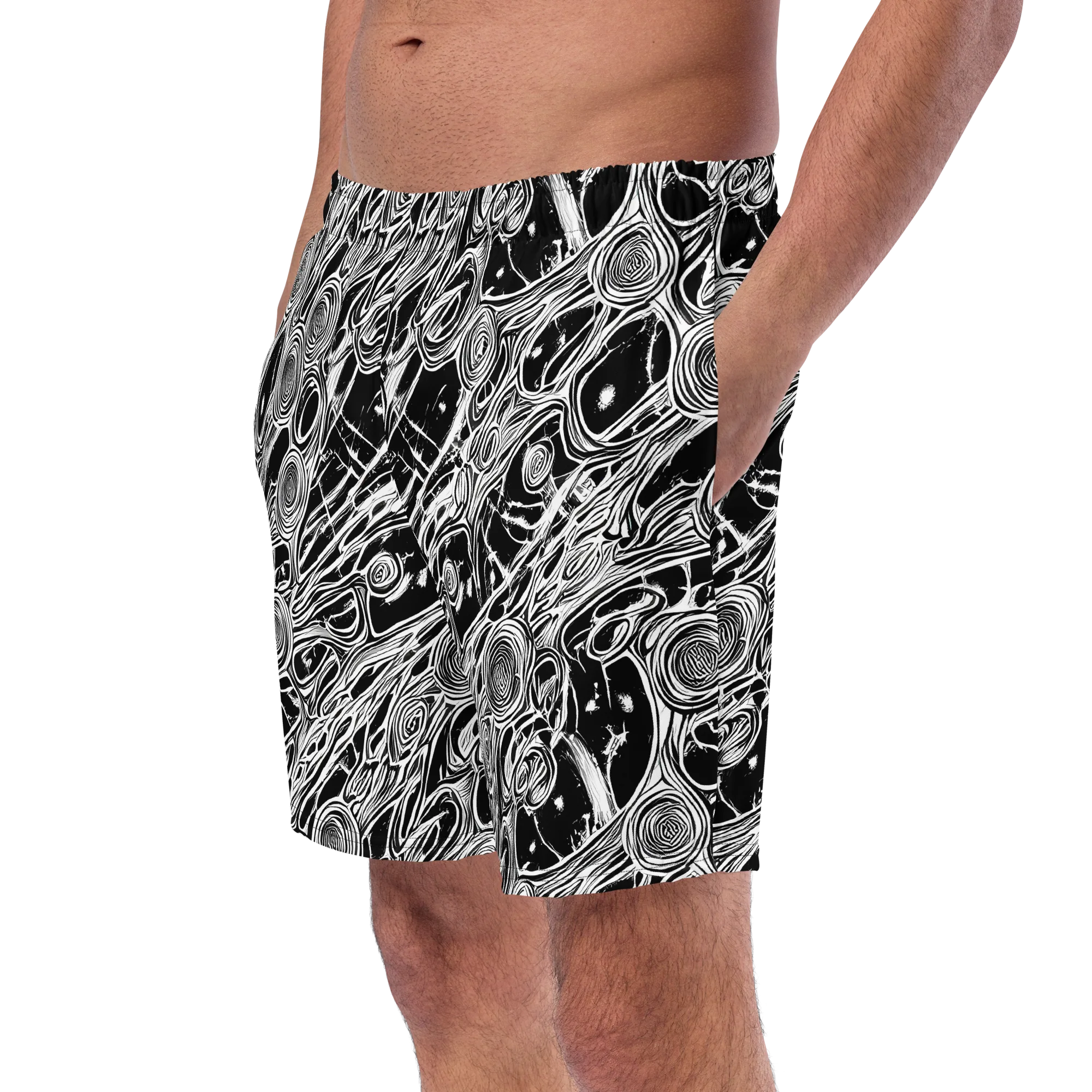 Inkwood Spiral on Swim Trunks — Left Front