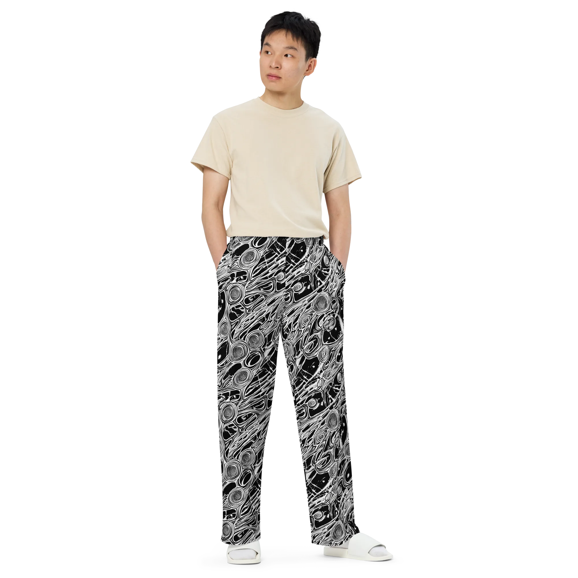 Inkwood Spiral on Wide-Leg Pants — Front