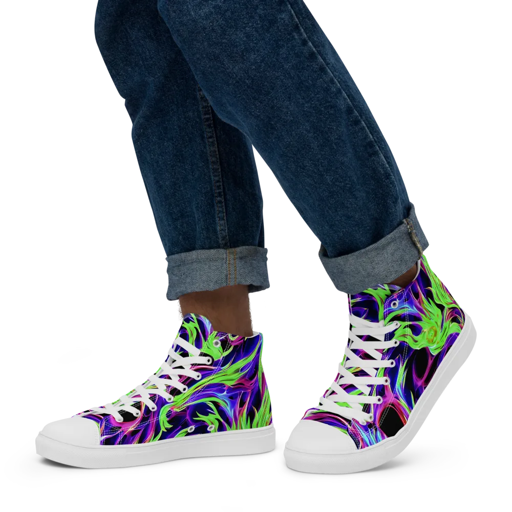 Lime After Dark on Men's High Top Canvas Shoes — Left