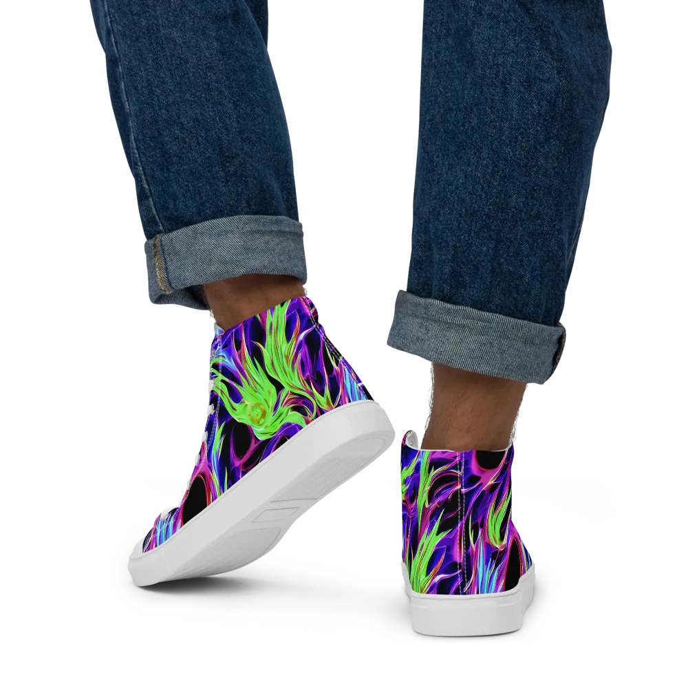 Lime After Dark on Men's High Top Canvas Shoes — Back