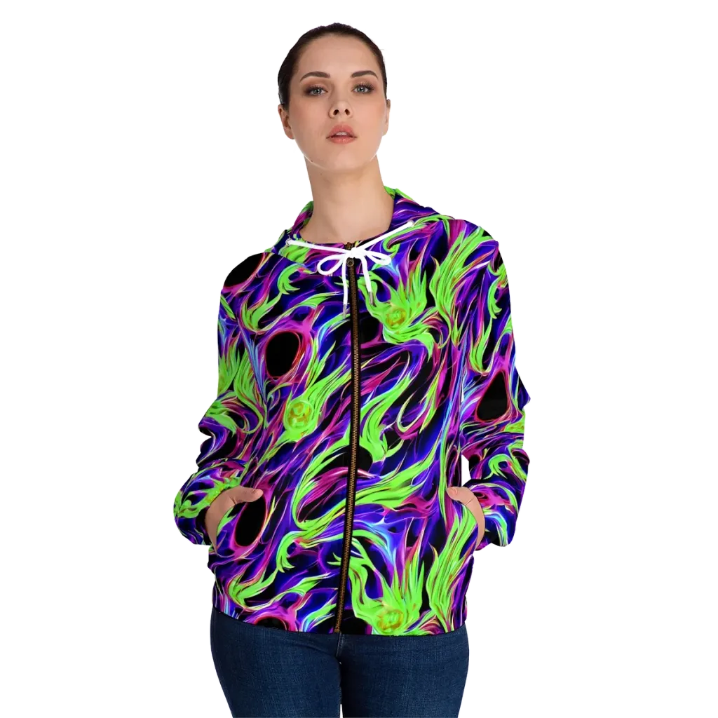 Lime After Dark on Women's Full-Zip Hoodie — Front On Person