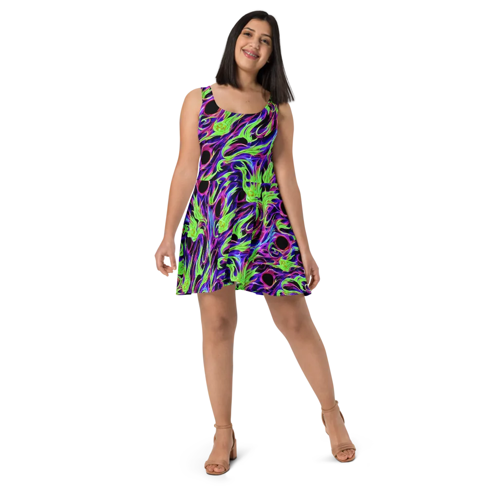 Lime After Dark on Skater Dress — Front