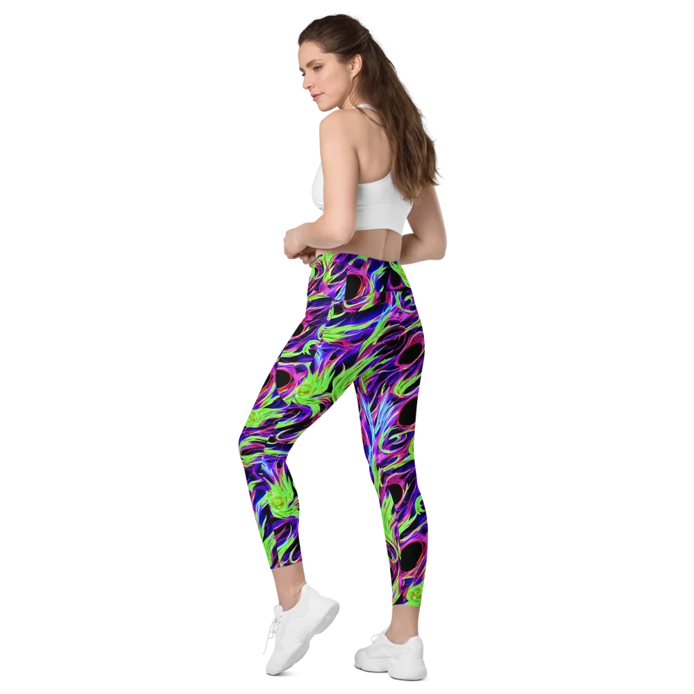 Lime After Dark on Leggings with Pockets — Left Back