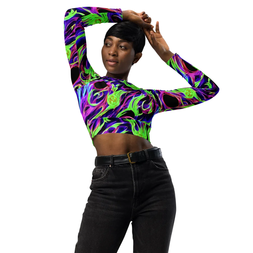 Lime After Dark on Long Sleeve Crop Top — Front