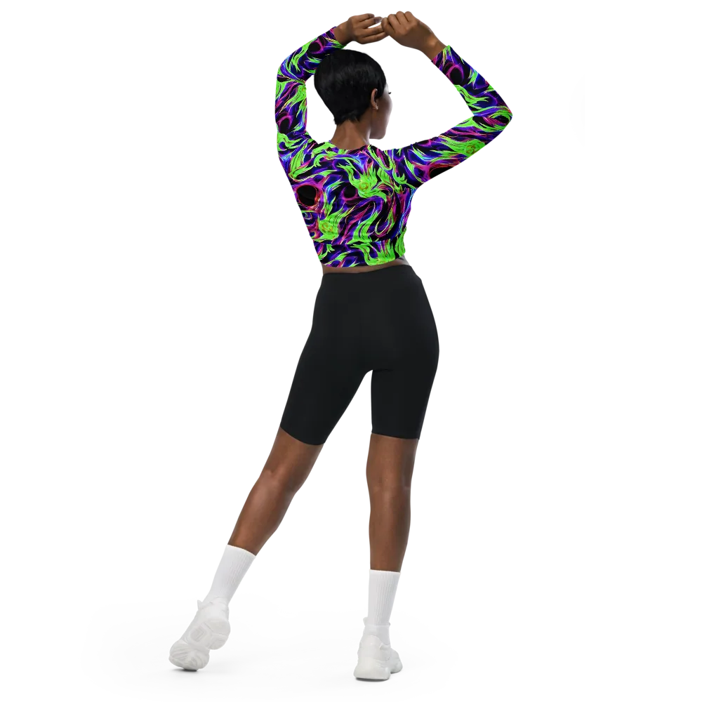 Lime After Dark on Long Sleeve Crop Top — Back