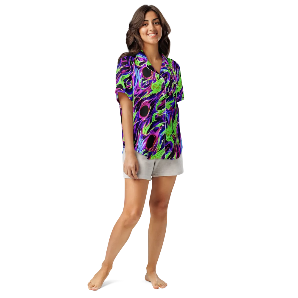 Lime After Dark on Women's Short Sleeve Pajama Top — Front
