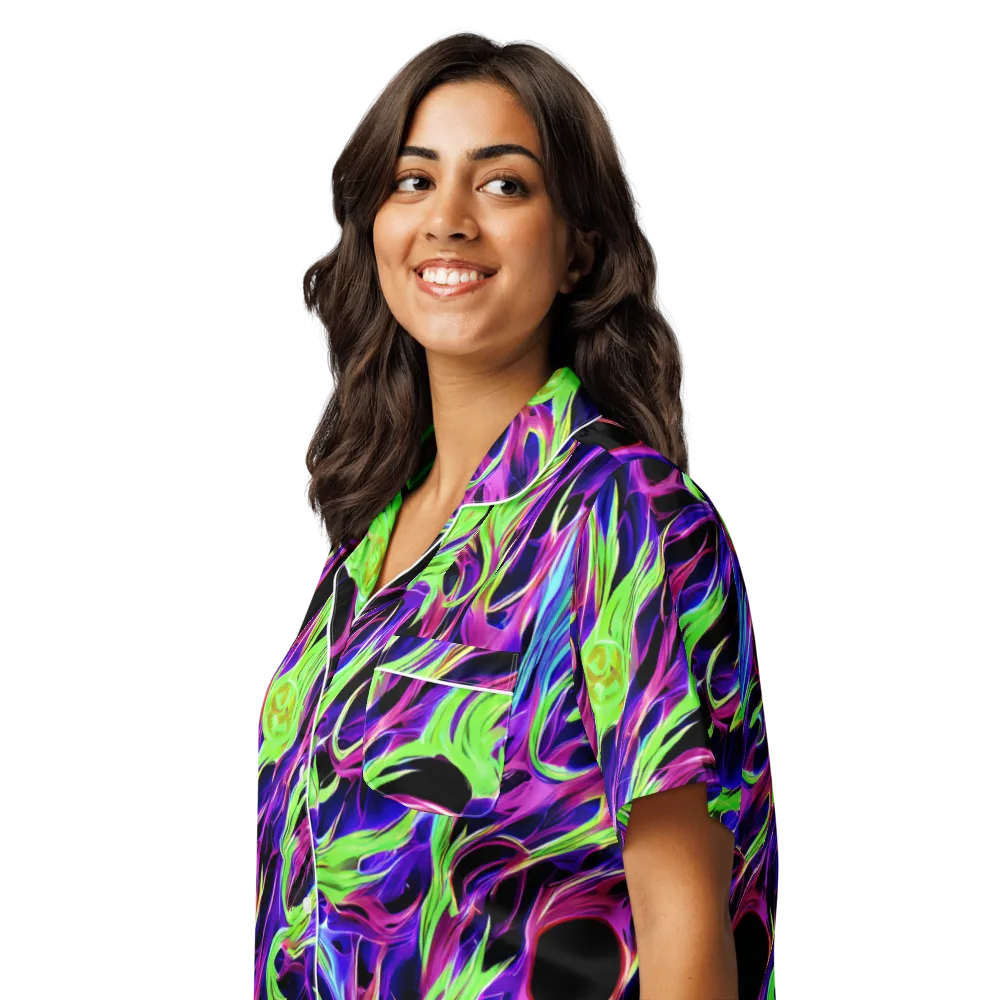 Lime After Dark on Women's Short Sleeve Pajama Top — Left Front