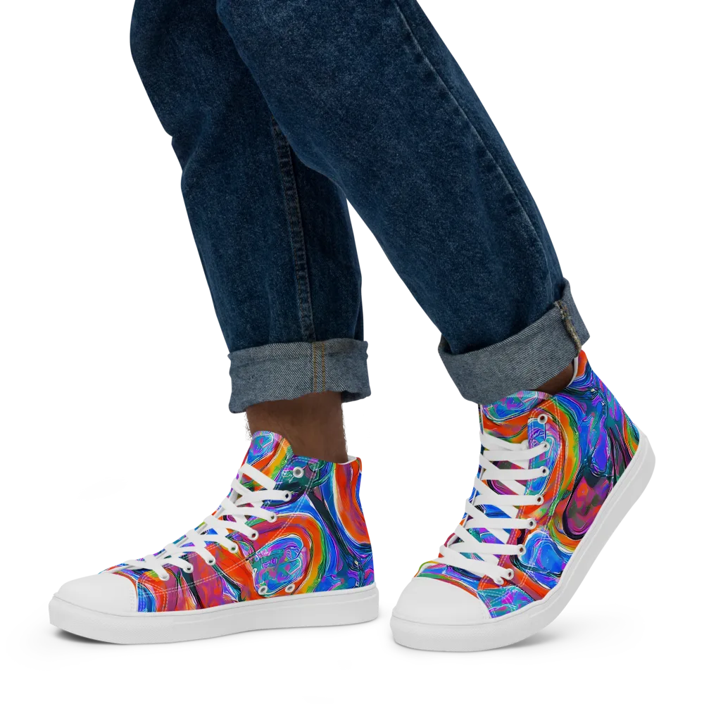 Liquid Spectrum on Men's High Top Canvas Shoes — Left