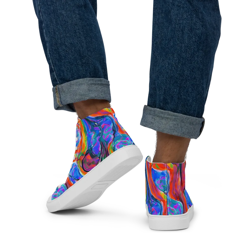 Liquid Spectrum on Men's High Top Canvas Shoes — Back