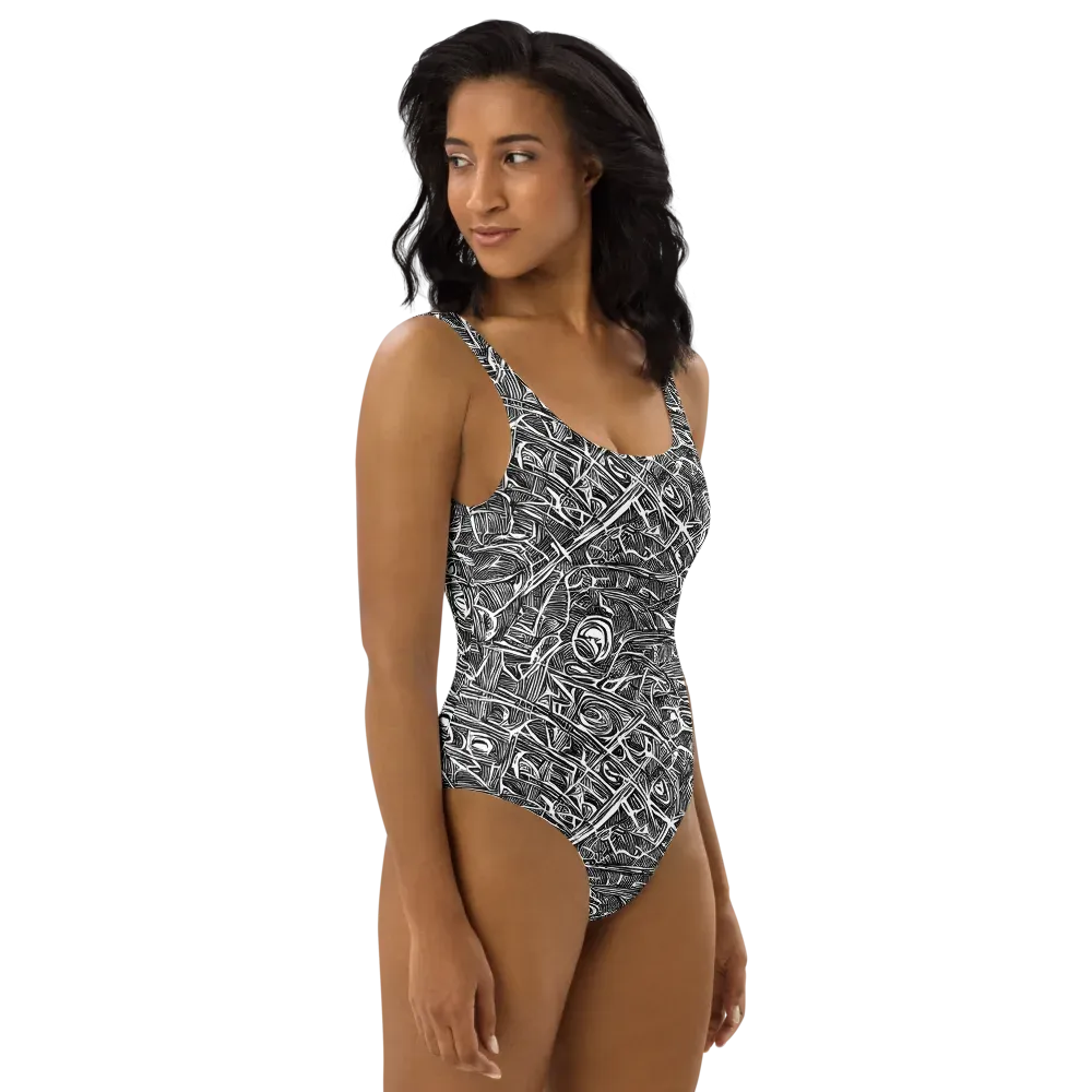 Blackline Rapture on One-Piece Swimsuit — Right