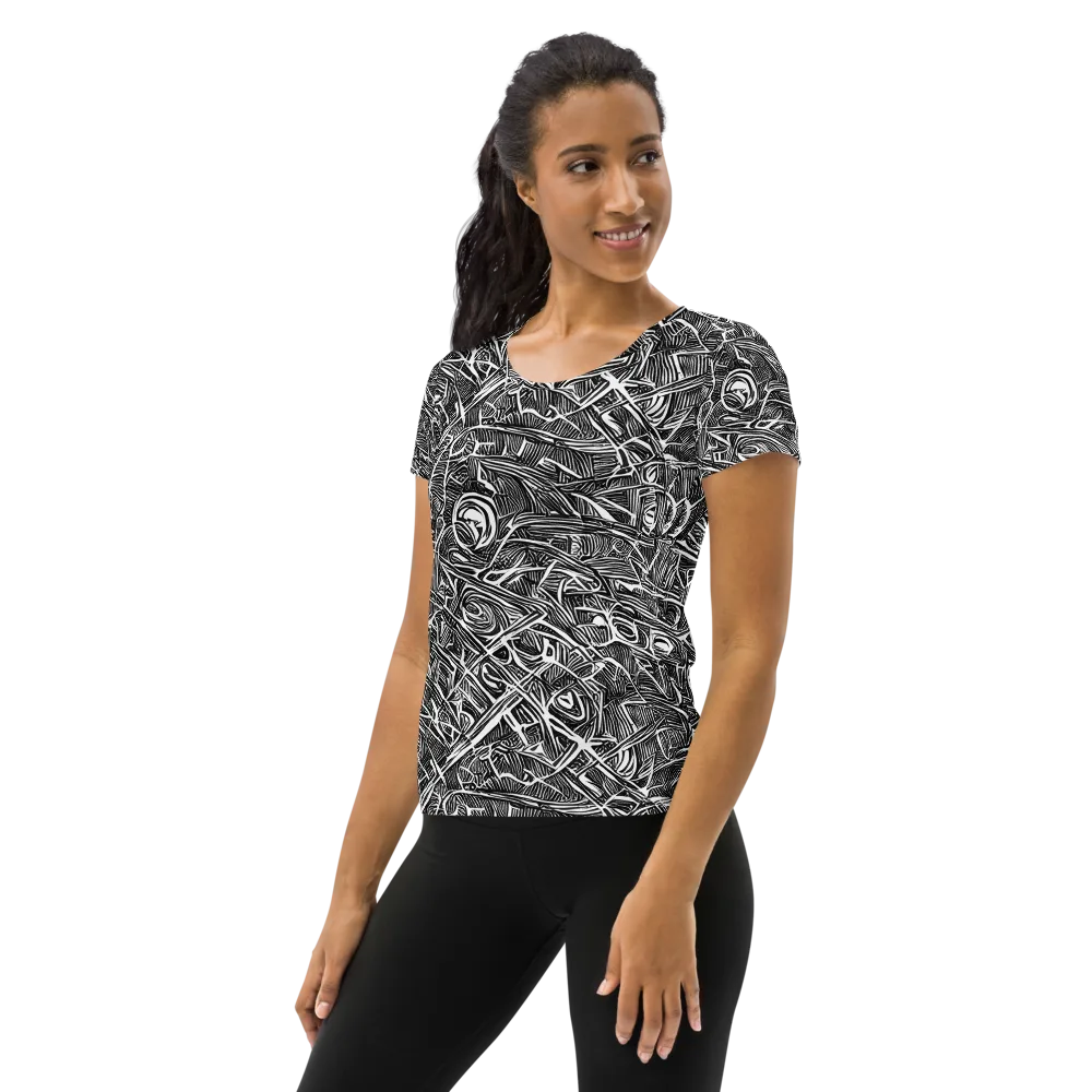 Blackline Rapture on Women's Athletic T-Shirt — Left