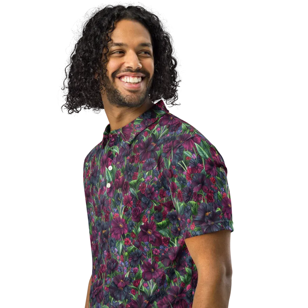 Velvet Night Garden on Men's Slim Fit Polo Shirt — Left Front