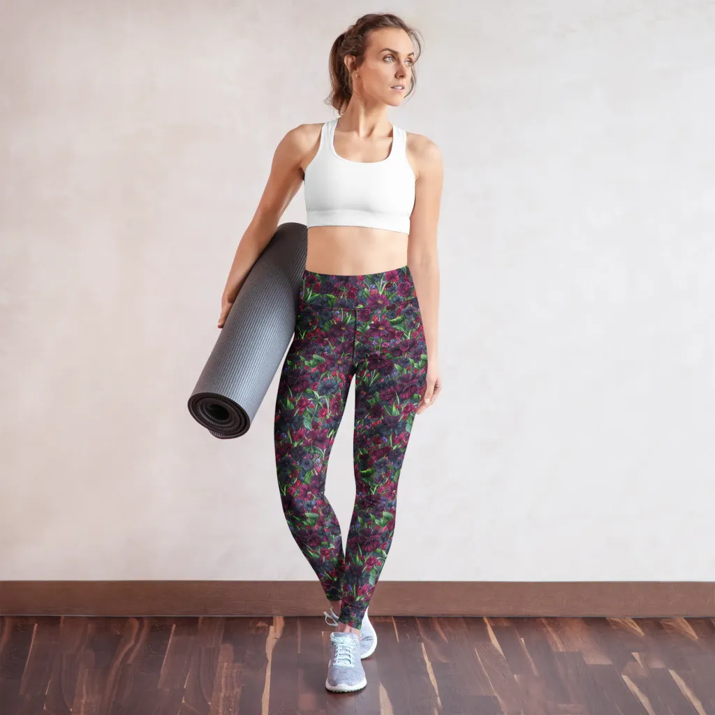 Velvet Night Garden on Yoga Leggings — Front
