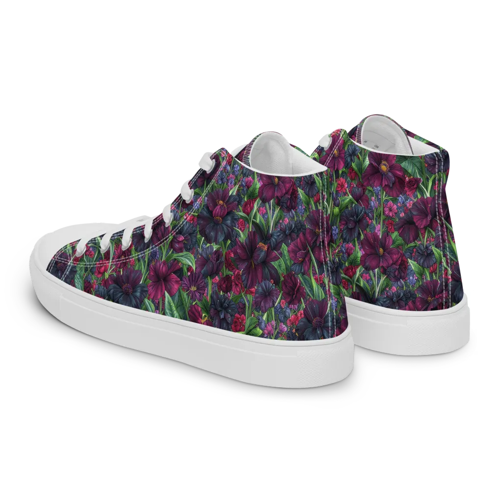 Velvet Night Garden on Men's High Top Canvas Shoes — Left Back