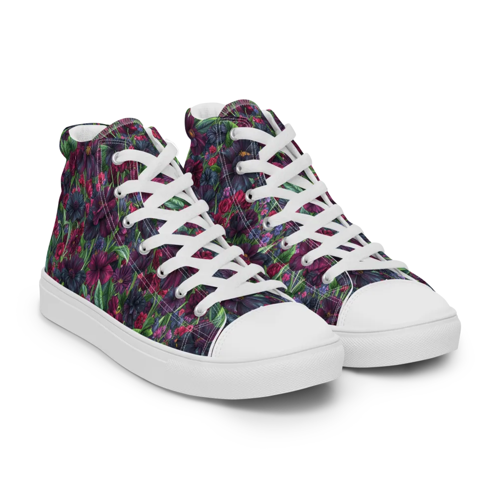 Velvet Night Garden on Men's High Top Canvas Shoes — Right Front