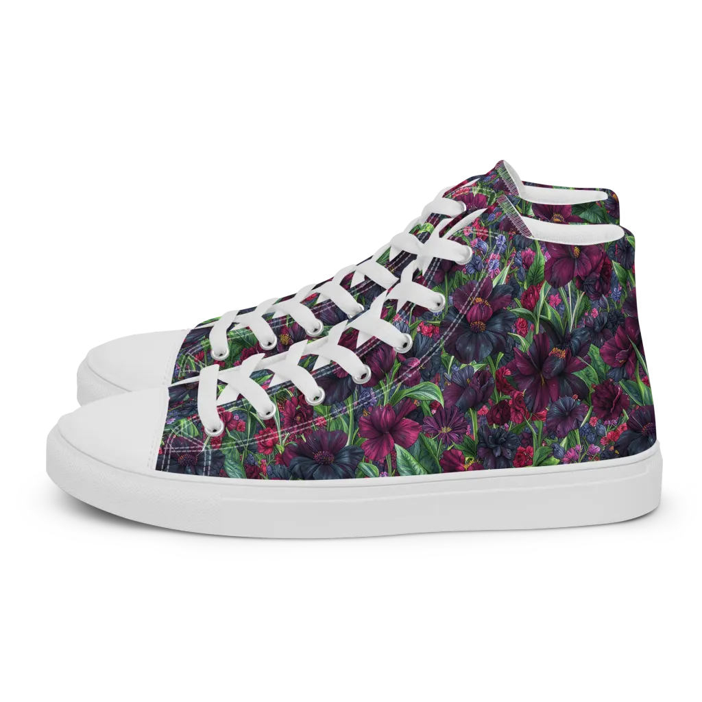 Velvet Night Garden on Men's High Top Canvas Shoes — Left