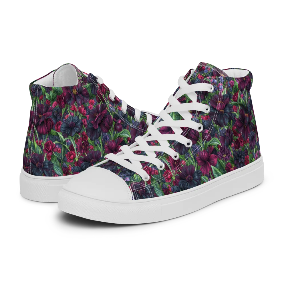 Velvet Night Garden on Men's High Top Canvas Shoes — Left