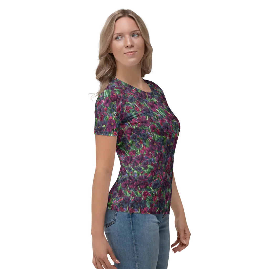 Velvet Night Garden on Women's Crew Neck T-Shirt — Right