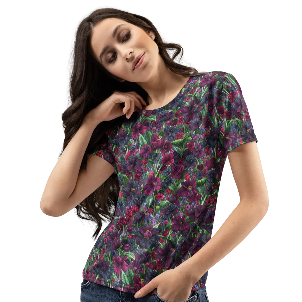 Velvet Night Garden on Women's Crew Neck T-Shirt — Left Front