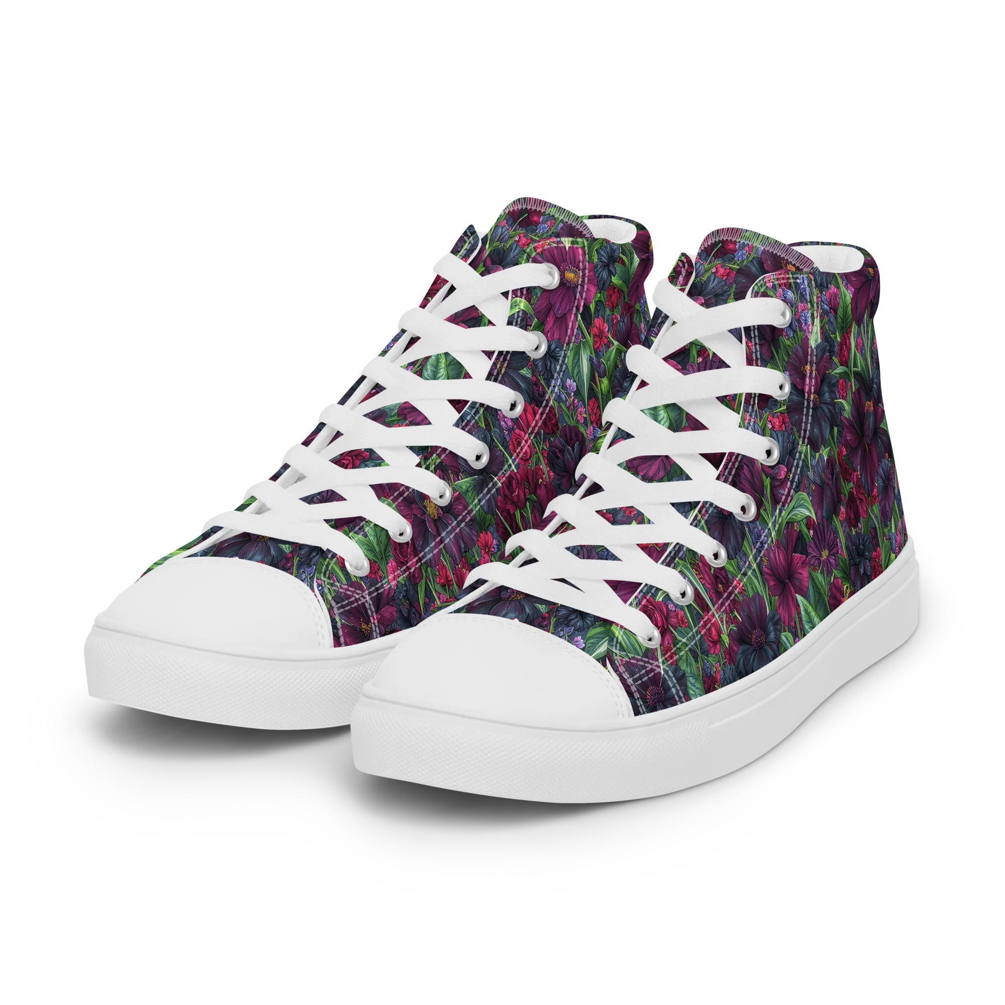 Velvet Night Garden on Women's High Top Canvas Shoes — Left Front