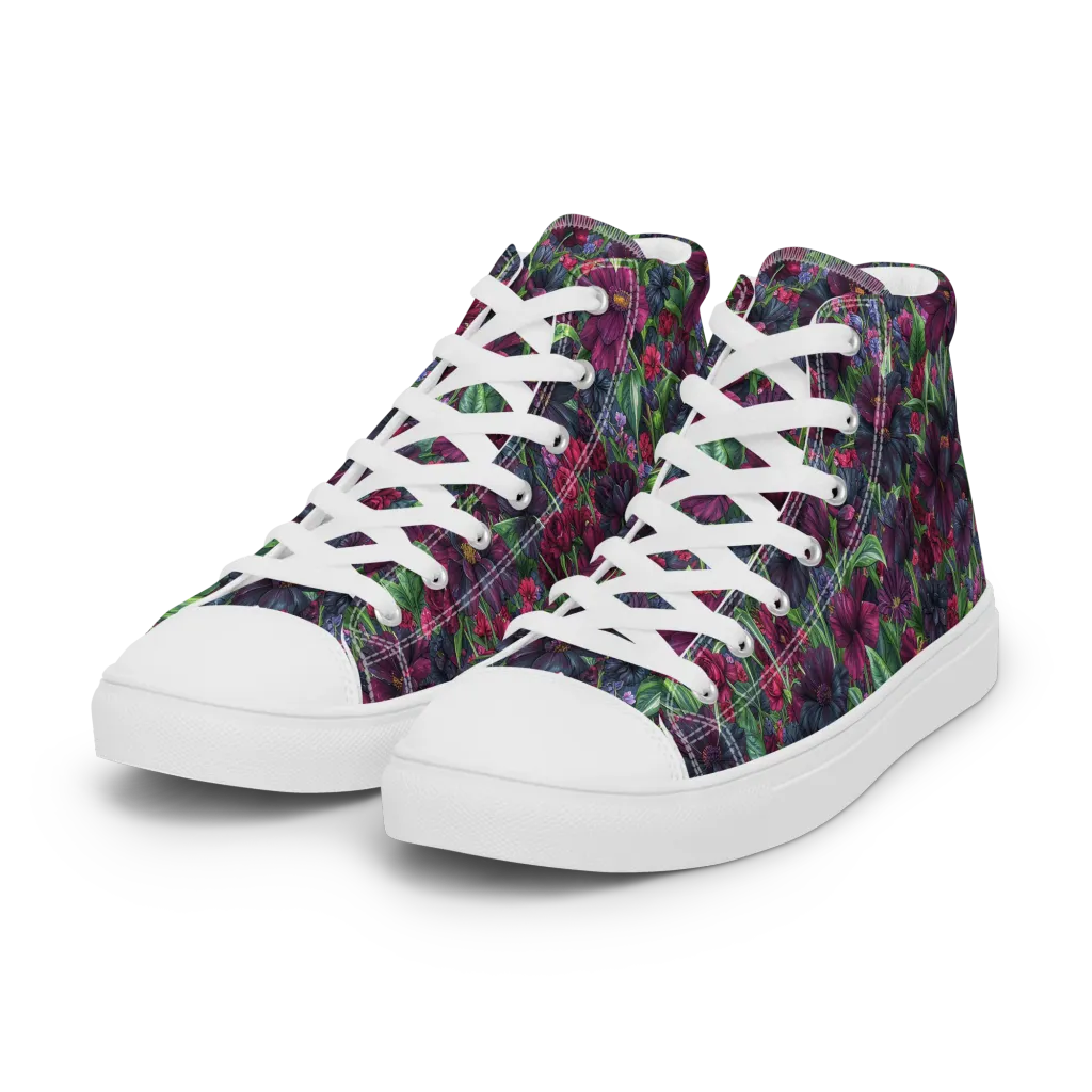 Velvet Night Garden on Women's High Top Canvas Shoes — Left Front