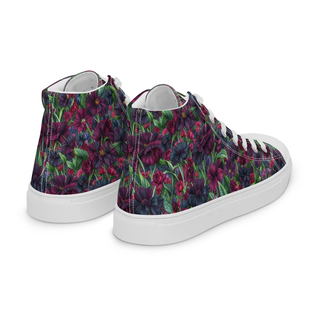 Velvet Night Garden on Women's High Top Canvas Shoes — Right Back