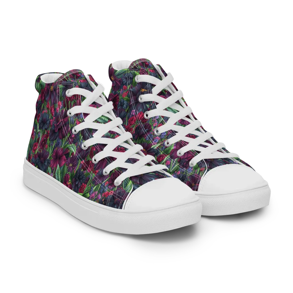 Velvet Night Garden on Women's High Top Canvas Shoes — Right Front