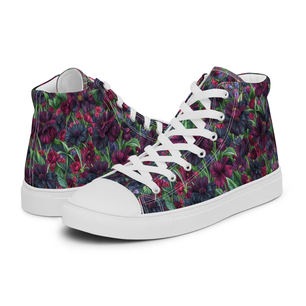 Velvet Night Garden on Women's High Top Canvas Shoes — Left