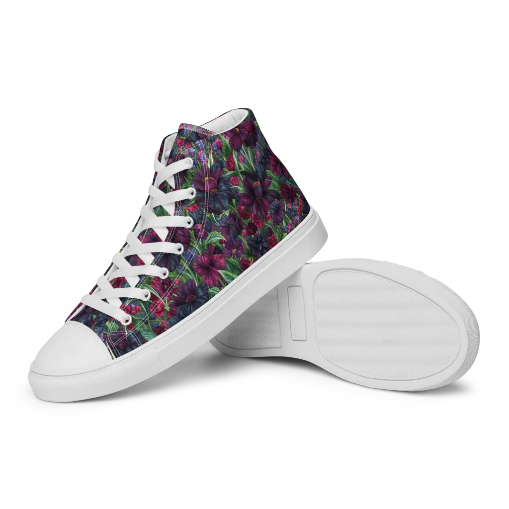 Velvet Night Garden on Women's High Top Canvas Shoes — Left