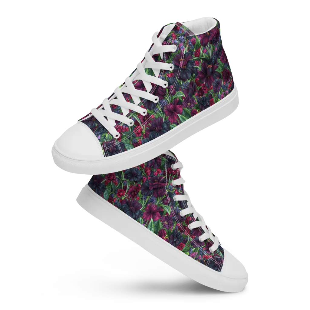 Velvet Night Garden on Women's High Top Canvas Shoes — Front