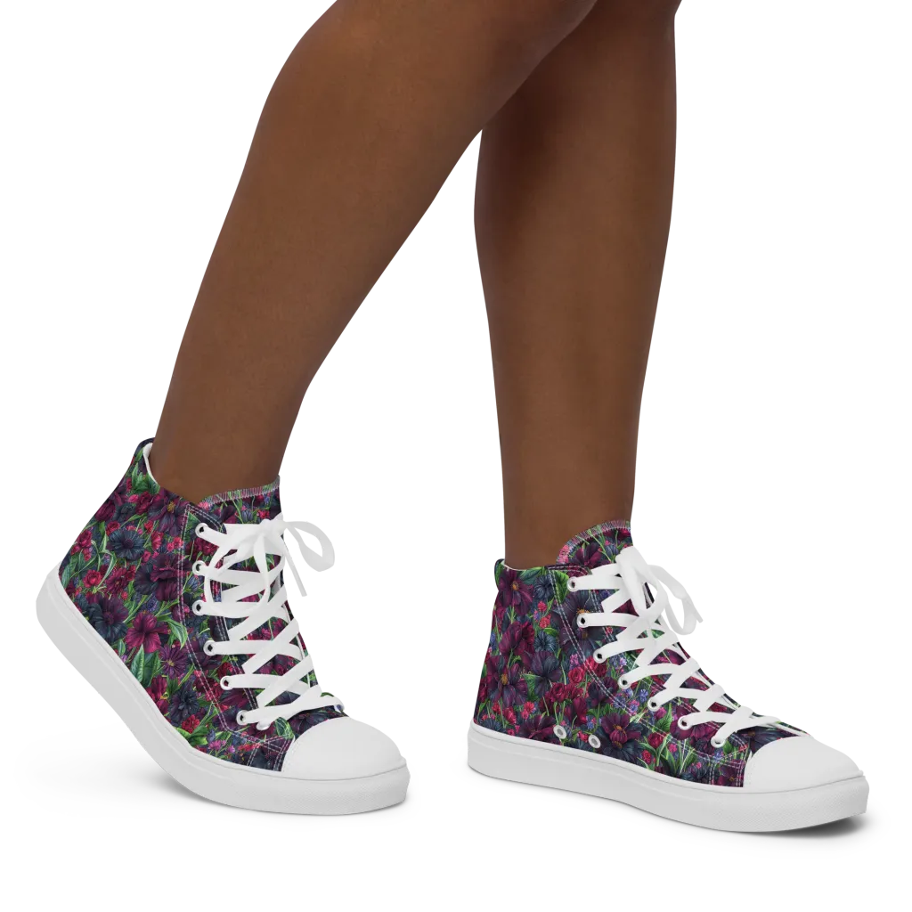 Velvet Night Garden on Women's High Top Canvas Shoes — Right
