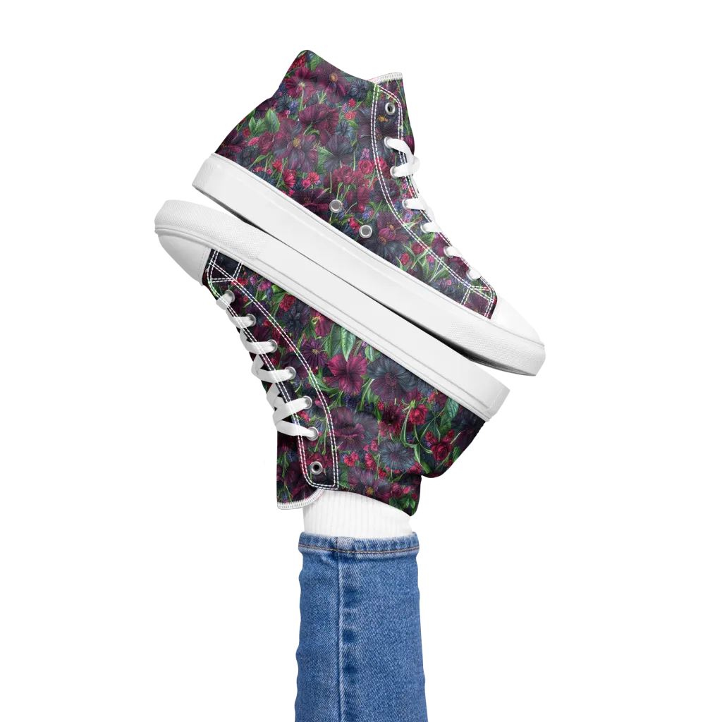 Velvet Night Garden on Women's High Top Canvas Shoes — Left