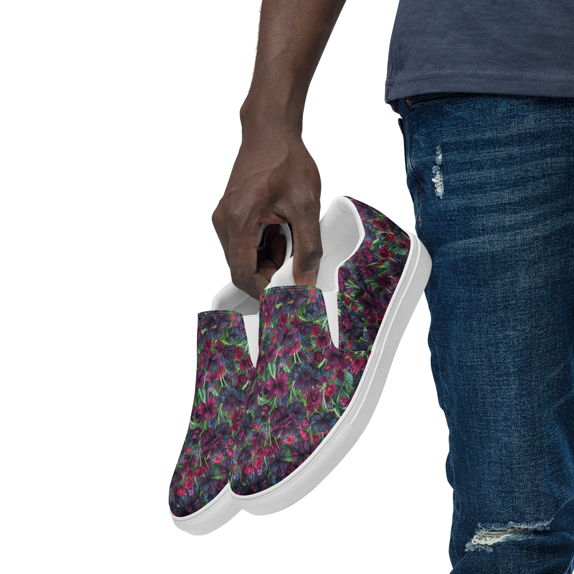 Velvet Night Garden on Men's Slip-On Canvas Shoes — Left Front