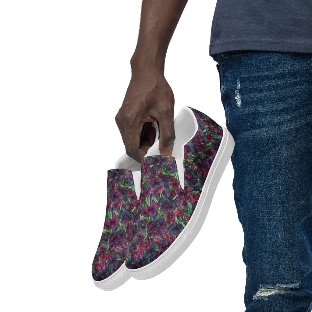 Velvet Night Garden on Men's Slip-On Canvas Shoes — Left Front